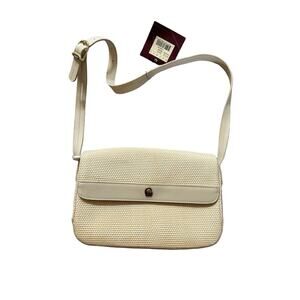 Etienne Aigner Woven Cream Snap Close Leather Strap Crossbody Bag New